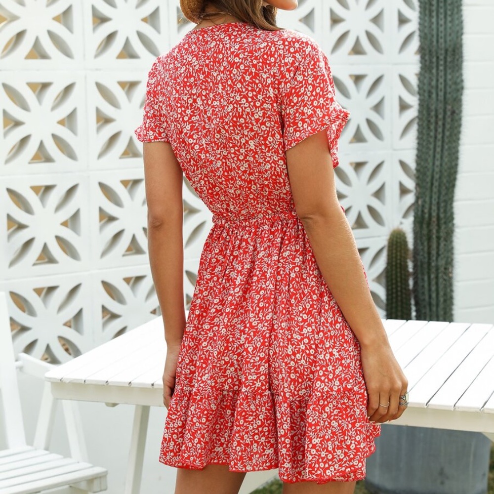 Boho Chic Floral Print Ruffle Hem Dress - Picture 4 of 5